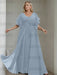Dusty Blue plus size chiffon mother of the bride gown with flutter sleeves