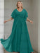 Emerald Green plus size chiffon mother of the bride gown with flutter sleeves