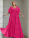 Fuchsia plus size chiffon mother of the bride gown with flutter sleeves
