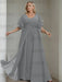 Plus size grey chiffon gown with flutter sleeves