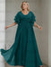 Ink Blue plus size chiffon mother of the bride gown with flutter sleeves