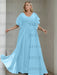 Light Blue plus size chiffon mother of the bride gown with flutter sleeves