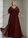 Plus size maroon chiffon gown with flutter sleeves