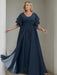 Plus size navy chiffon gown with tiered flutter sleeves