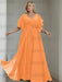 Orange plus size chiffon mother of the bride gown with flutter sleeves