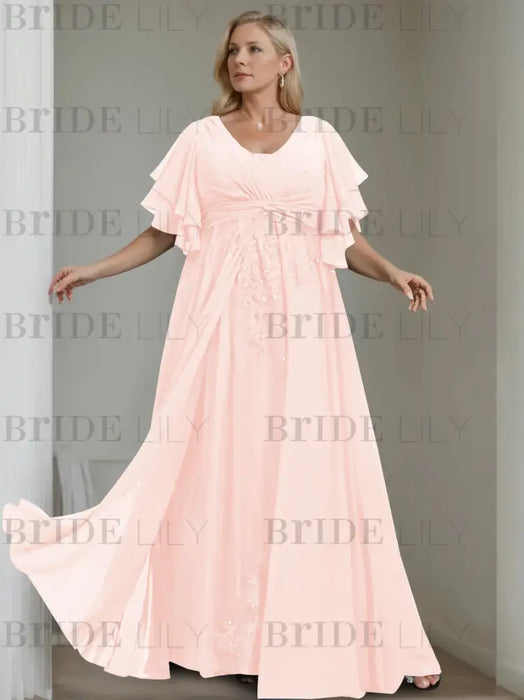 Petal plus size chiffon mother of the bride gown with flutter sleeves