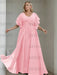Plus size pink chiffon gown with flutter sleeves