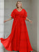 Red plus size chiffon mother of the bride gown with flutter sleeves