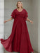 Plus size red wine chiffon gown with flutter sleeves