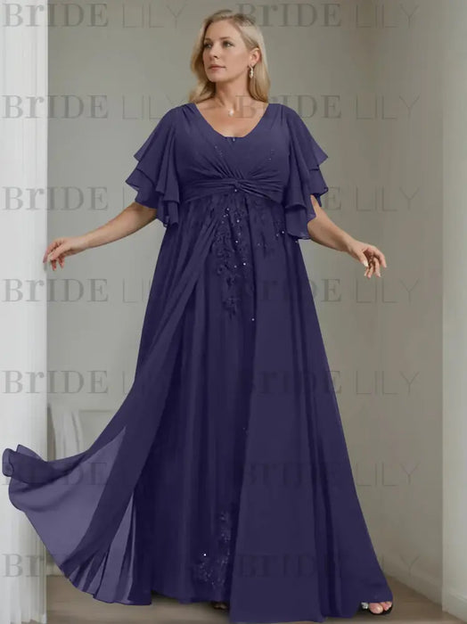 Regency plus size chiffon mother of the bride gown with flutter sleeves