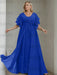 Royal Blue plus size chiffon mother of the bride gown with flutter sleeves