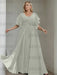 Silver plus size chiffon mother of the bride gown with flutter sleeves
