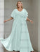 Sky Blue plus size chiffon mother of the bride gown with flutter sleeves