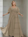 Taupe plus size chiffon mother of the bride gown with flutter sleeves