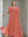 Watermelon plus size chiffon mother of the bride gown with flutter sleeves