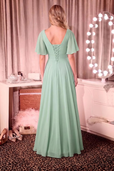 Bridelily Women's Flutter Sleeves Bridesmaid Dresses Square Neck Chiffon Maxi Dres