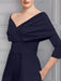 Close-up of the folded collar and covered belt in navy