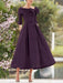 Folded collar dress with bow detail in aubergine purple