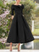 Folded collar dress with bow detail in black