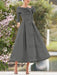 Folded collar dress with bow detail in charcoal grey