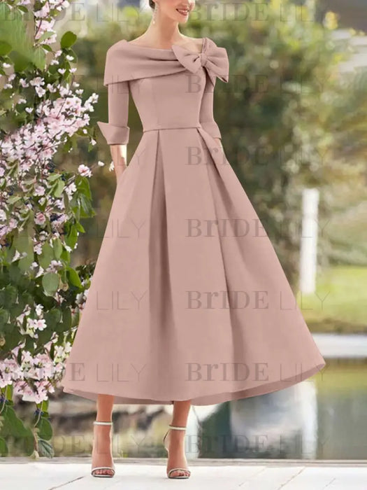 Folded collar dress with bow detail in dusty pink