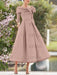 Folded collar dress with bow detail in dusty pink