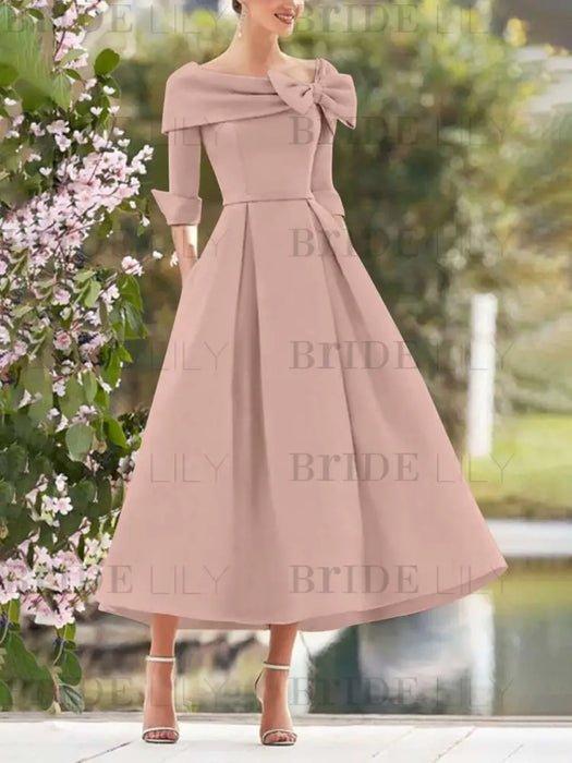 Folded collar dress with bow detail in dusty rose