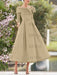 Folded collar dress with bow detail in khaki beige