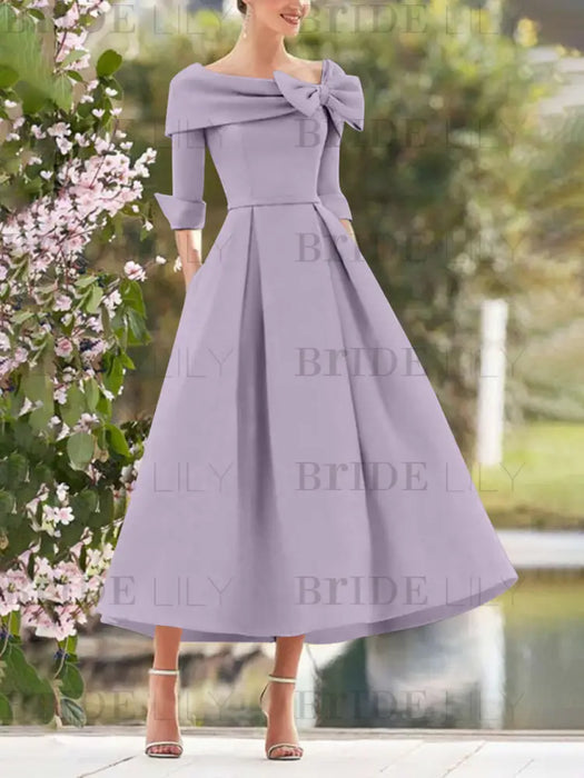 Folded collar dress with bow detail in lilac