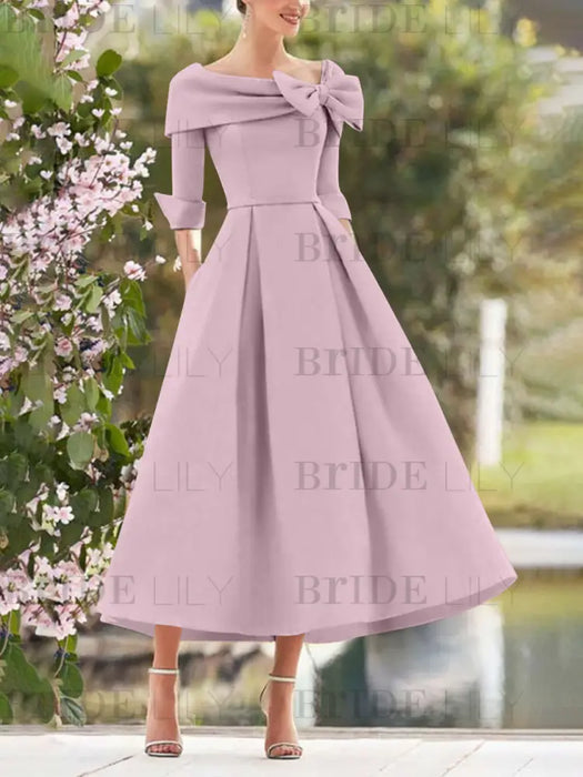 Folded collar dress with bow detail in mauve pink