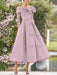 Folded collar dress with bow detail in mauve pink
