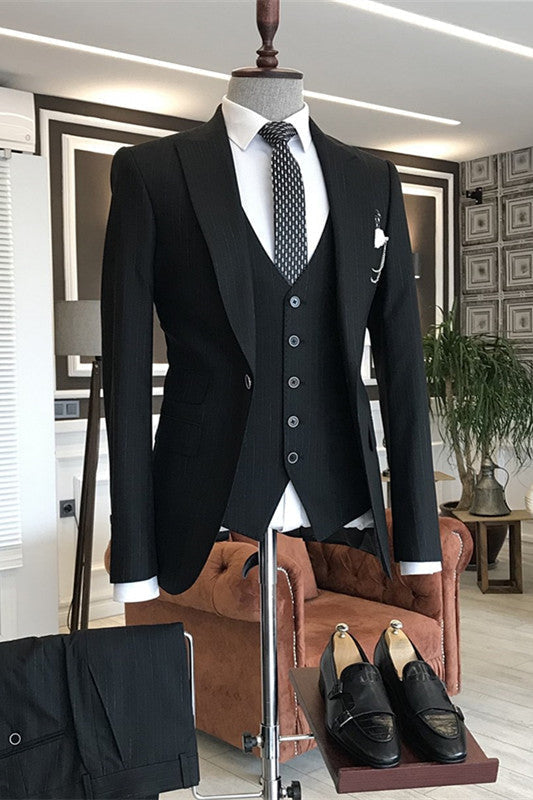 Slim Fit Business Suit For Man Black Shawl Lapel On Sale main image 1