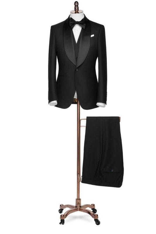 Modern Light Blue Stitching Black Shawl Lapel One Button Men's Formal Suit For Wedding Prom