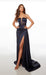 Formal Prom Dress Halter Open Back Long Straight with High Slit