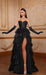 Formal Prom Dress Long Sleeveless V Neck Tulle Gown with Slit Gloves