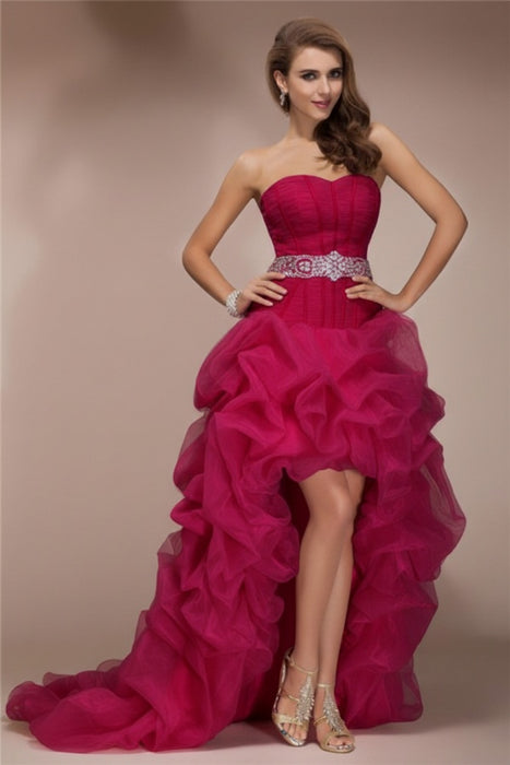 Sweetheart Sleeveless High Low Beading Organza A-Line Dresses