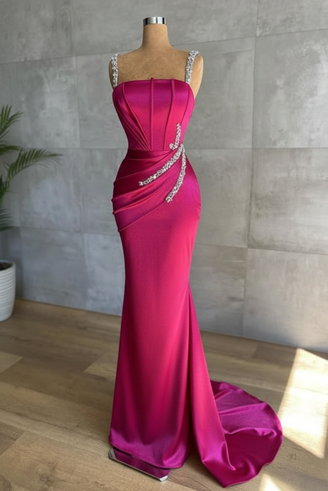 Fuchsia glitter evening dresses floor-length Prom Dress - Prom Dresses