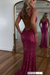 Fuchsia Glitter Sequins Sleeveless V Neck Prom Dress Long with Split