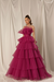 Fuchsia Strapless Mermaid Evening Gown with Layers and Sleeveless Design