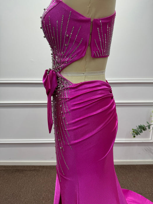 Fuchsia One Shoulder Sequins Sleeveless Mermaid Prom Dress - Prom Dresses
