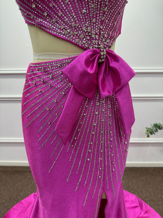 Fuchsia One Shoulder Sequins Sleeveless Mermaid Prom Dress - Prom Dresses