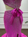 Fuchsia One Shoulder Sequins Sleeveless Mermaid Prom Dress - Prom Dresses