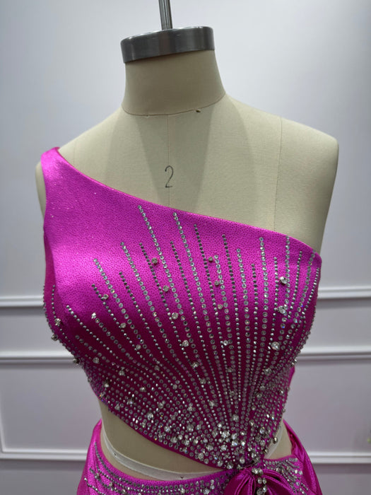 Fuchsia One Shoulder Sequins Sleeveless Mermaid Prom Dress - Prom Dresses