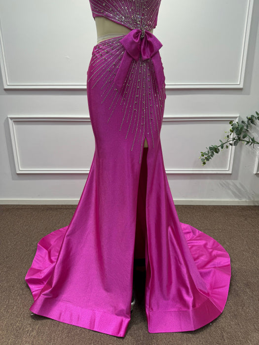 Fuchsia One Shoulder Sequins Sleeveless Mermaid Prom Dress - Prom Dresses