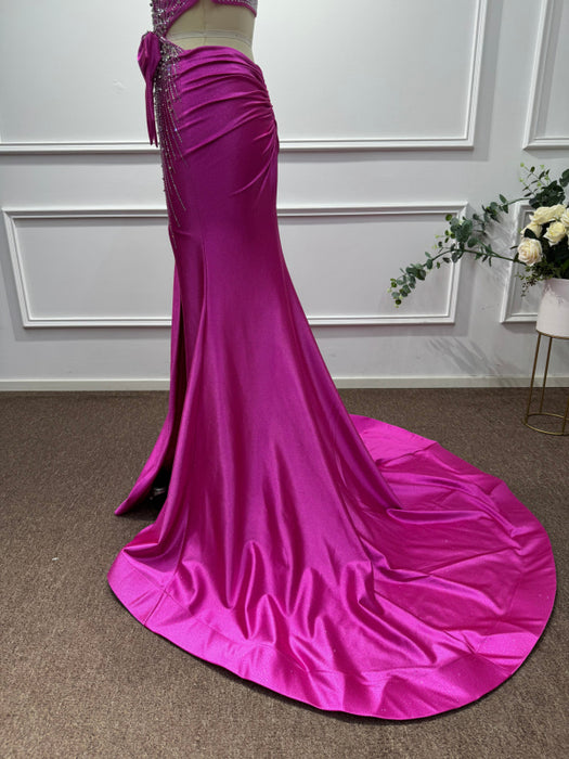Fuchsia One Shoulder Sequins Sleeveless Mermaid Prom Dress - Prom Dresses