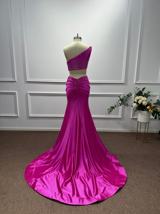 Fuchsia One Shoulder Sequins Sleeveless Mermaid Prom Dress - Prom Dresses