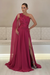 Fuchsia One-Shoulder Sleeveless Chiffon Evening Dresses Long with Side Slit - Prom Dresses