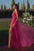 Fuchsia Spaghetti-Straps Tulle A-Line Prom Dress with Split