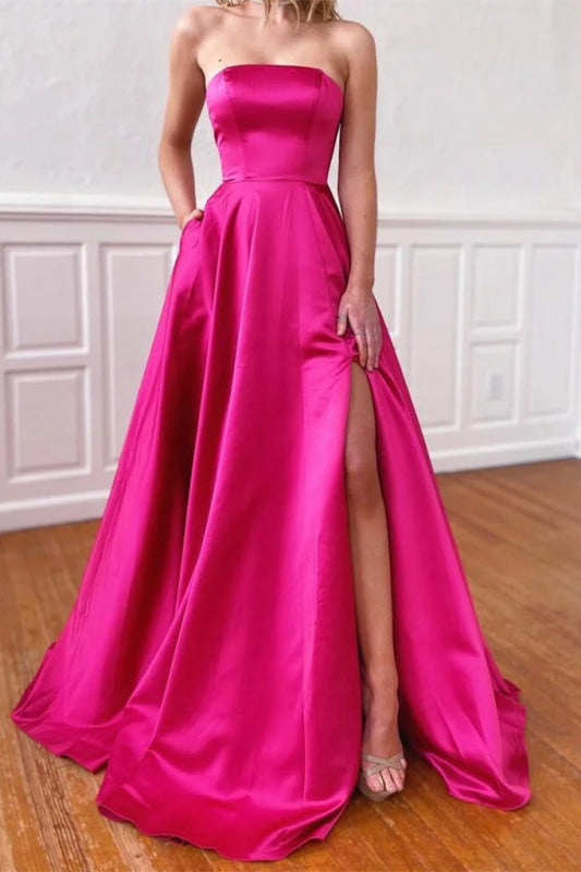 Srapless Split Long Prom Dress With Pockets main image 0