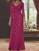 V-Neck 3/4 Sleeve Floor-Length Sequined Mother of the Bride Sheath Dress